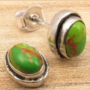 Copper Turquoise Sterling Silver Stud Earrings